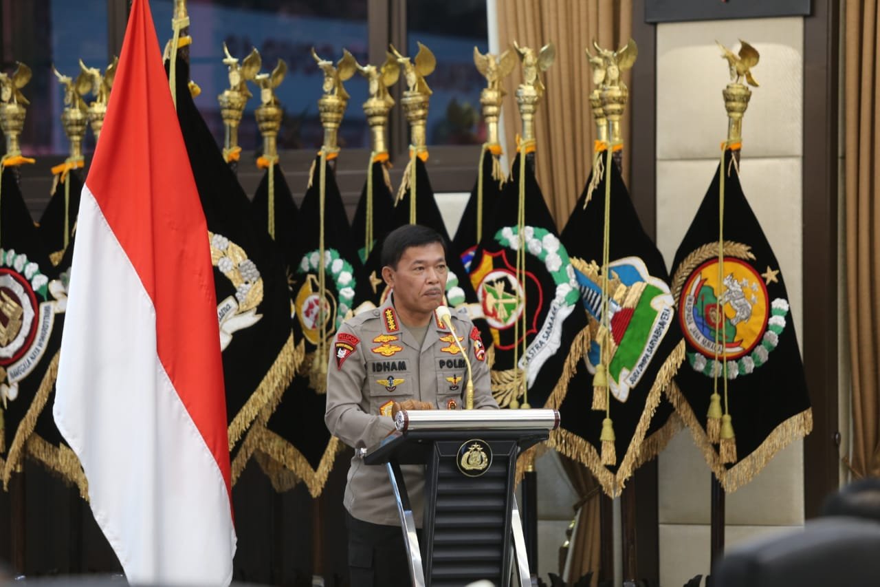 Kapolri Jenderal Idham Azis memimpin apel Kepala Satuan Wilayah (Kasatwil) seluruh Indonesia di Gedung Rupatama Mabes Polri, Jakarta Selatan, Rabu (25/11/2020). (Foto : Istimewa)
