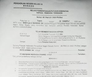 PT. Maybank Finance Manado, Dua Kali Kalah Dalam Sidang Sengketa Mobil